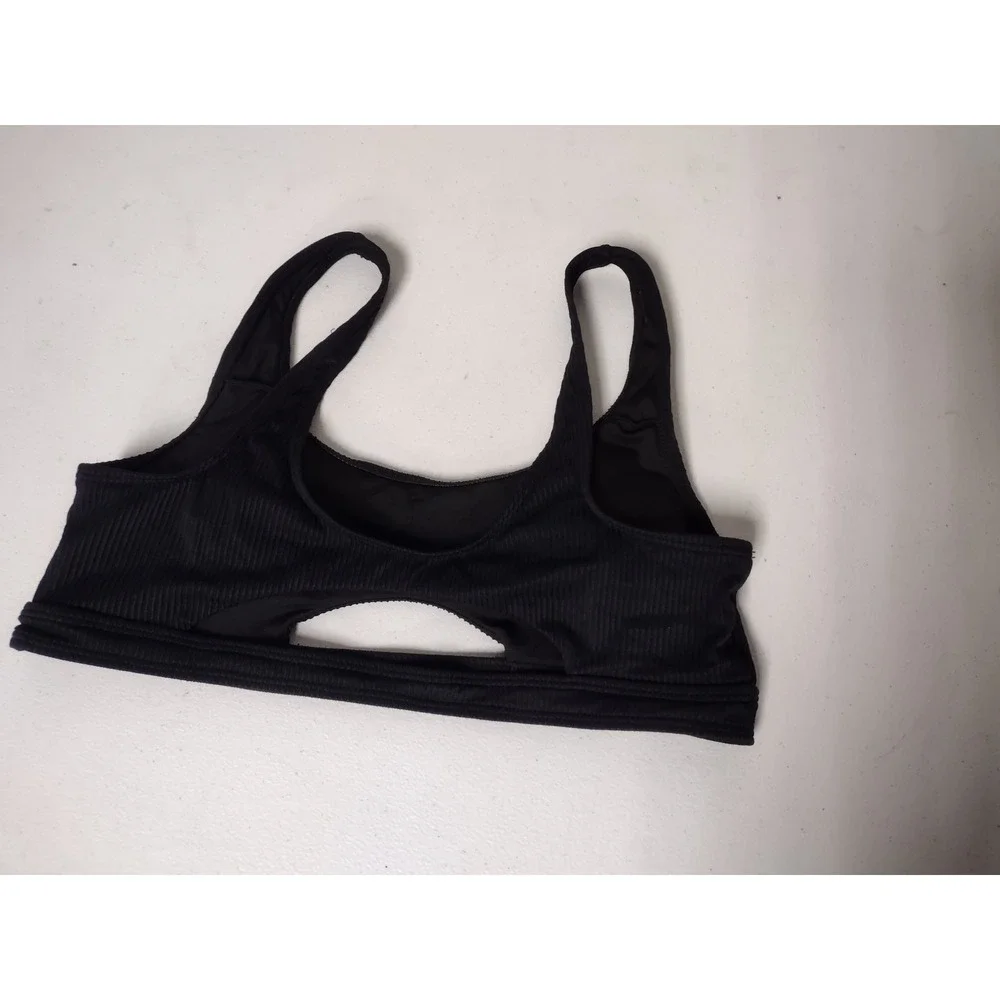 Blushing Brunette Black Ribbed Cutout Bikini Top Size L Scoop Neck Swimwear